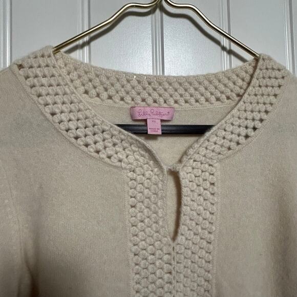 Lilly Pulitzer Cashmere Cream Sweater XS Keyhole Neck Knit Designer Pullover - Picture 3 of 12